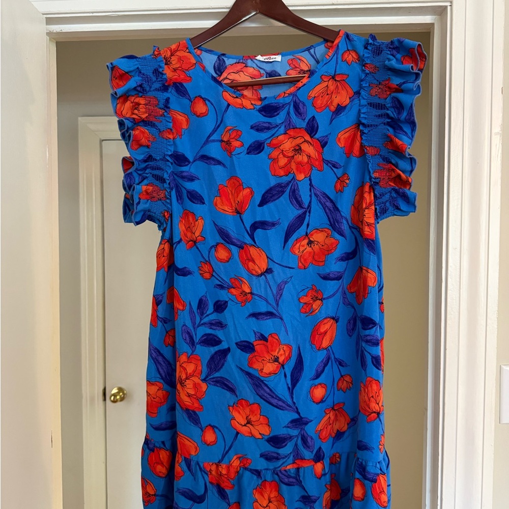 Floral Blue and Red Dress